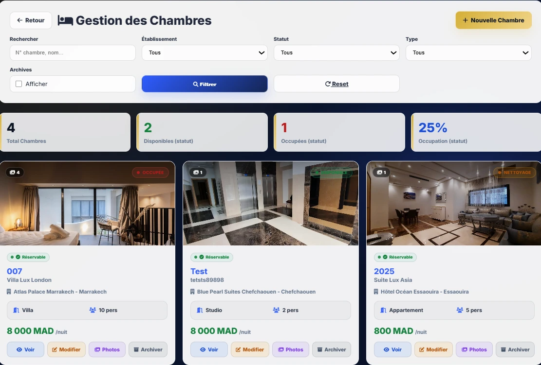 Gestion des chambres, tarifs et stop/free sales dans Tourisme360